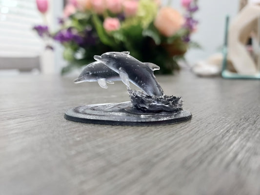 Dolphins Jumping Out of Water 3D Print Transparent Smoky Black Resin Statue Figurine
